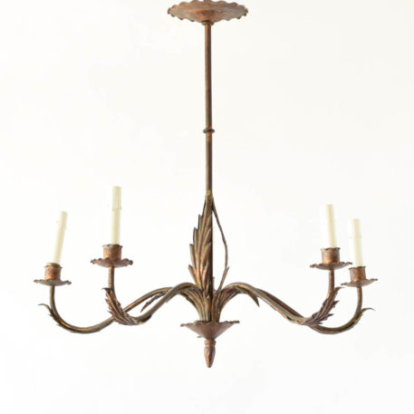 Vintage Spanish Chandelier with Tall thin column with leaves at the bottom and on the arms