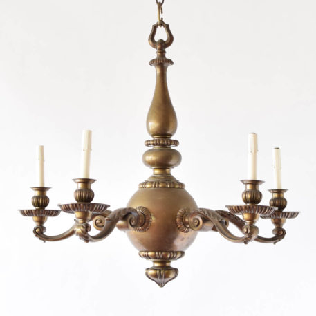 Substancial Flemish chandleier with heavy central bronze ball and 5 arms