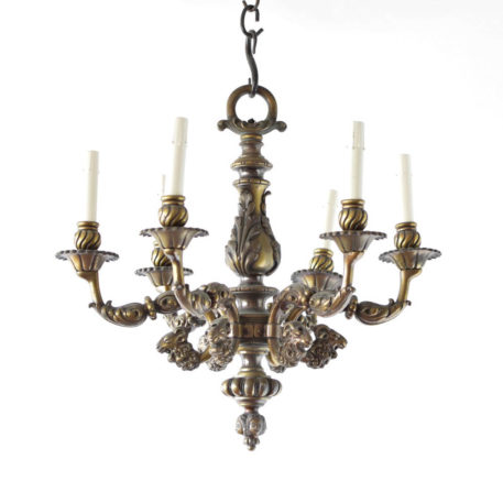 Heavy Spanish Bronze Chandelier from the mid 1900s with Rams Heads and Faces in the casting