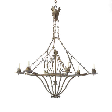 Large Iron Chandelier with unusual chains and iron Tassels from France