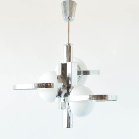 Glass and Chrome Light Fixture with a Mid Century Modern Design