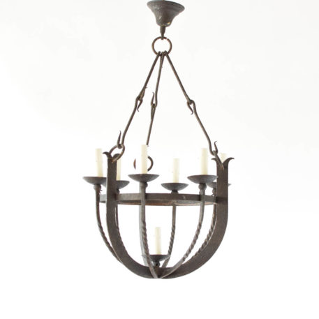 Forged Iron Basket Chandelier from Belgium