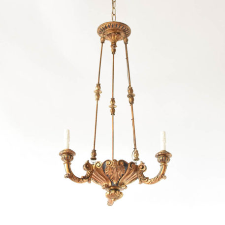 Carved gilded wood chandelier with tall rods from Italy