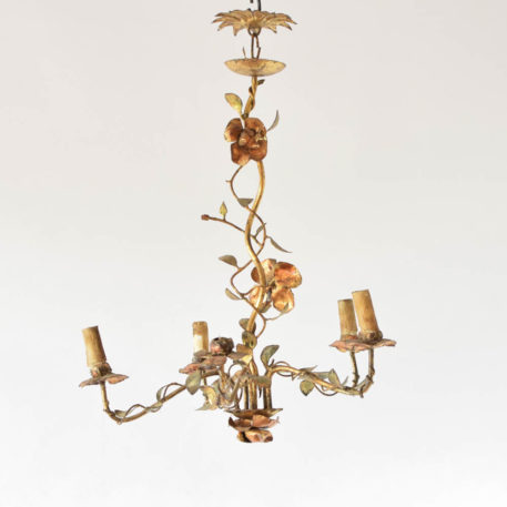 Vintage iron chandelier from Spain with roses and vines