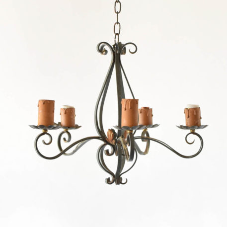 Vintage French Country Chandelier with Green Patina