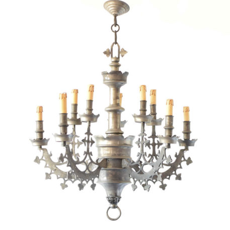 Large neo gothic pewter chandelier from Belgium