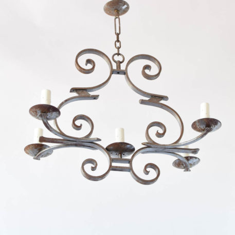 Unusual elongated forged iron chandelier from France