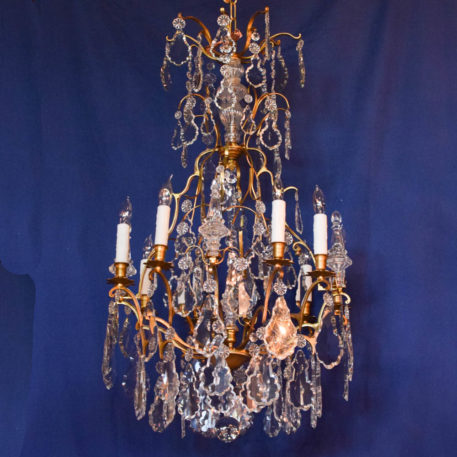 Vintage Bronze chandelier from France with large French pendelouge crystals