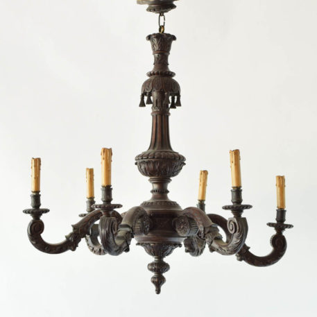 Carved wood chandelier made in the early 1900s in Belgium