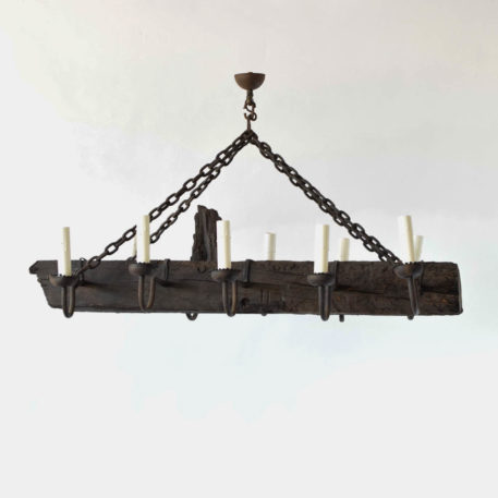 Antique wood beam from Belgium converted into a chandelier