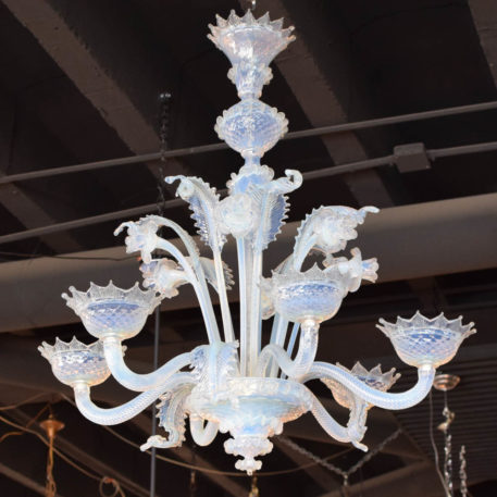 Antique Italian Murano Chandelier with an opalescent blue tint in the glass