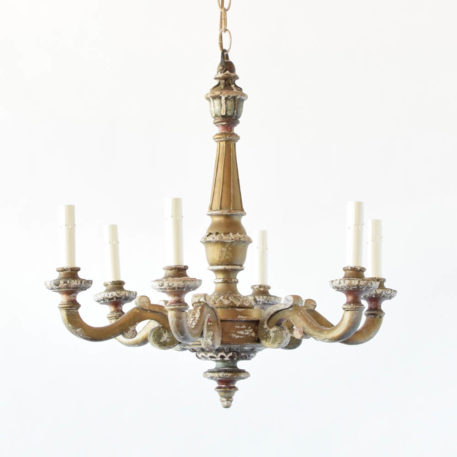 Wood Chandelier from Italy with Original Patina
