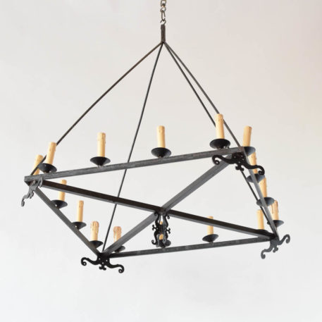 Vintage square iron chandelier from a Belgian Brewery