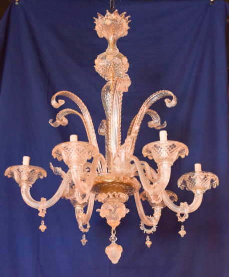 Large vintage italian chandelier with spiky murano glass leaves