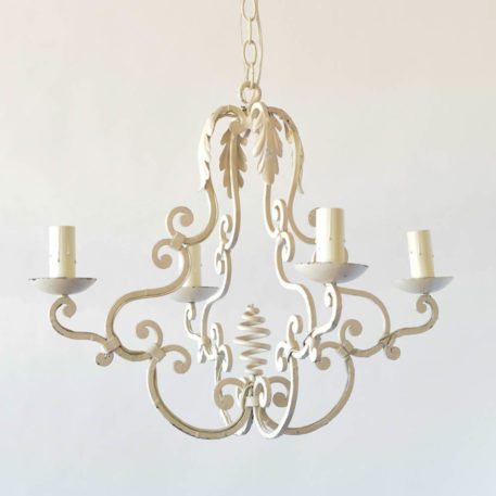 Vintage French Country Chandelier with Shabby Chic White Patina