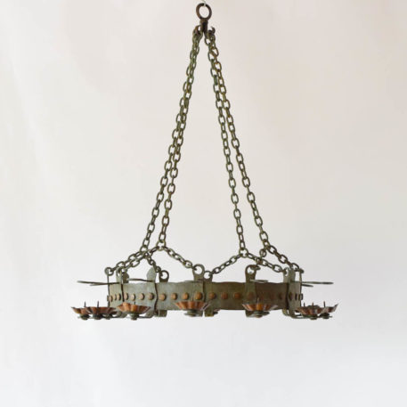 Antique 12 light iron ring chandelier