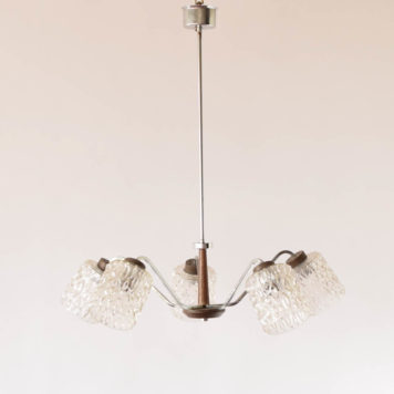5 light silver,glass, and wood contemporary chandelier