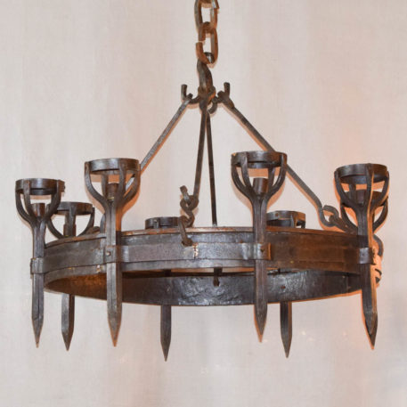 Heavy forged iron chandelier with torches