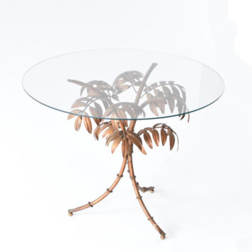 Gilded iron bamboo table base with round glass top