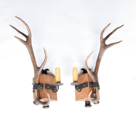 Pair of Antler sconces made of wood and iron