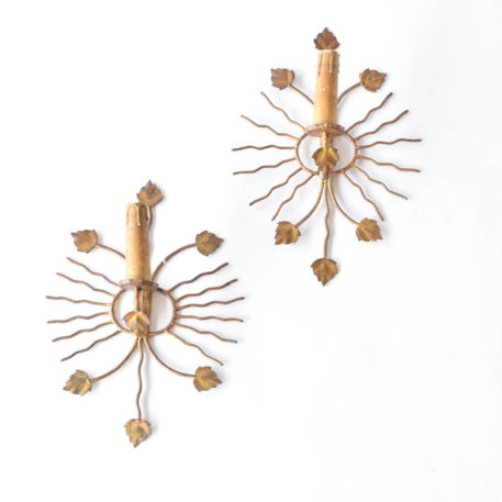 Pair of gold sun and floral style sconces