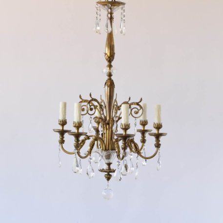 Bronze and crystal chandelier with glass