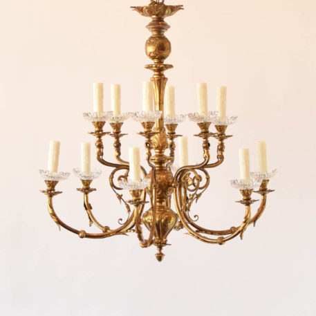 Bronze and crystal gas chandelier
