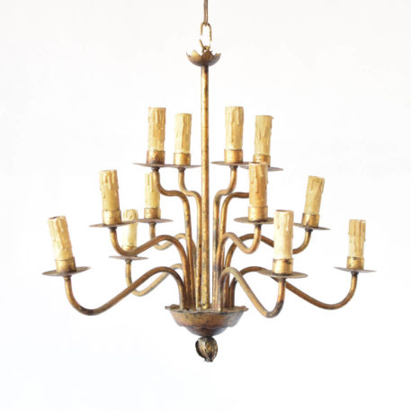 Vintage iron chandelier from Spain with 3 rows of 4 arms