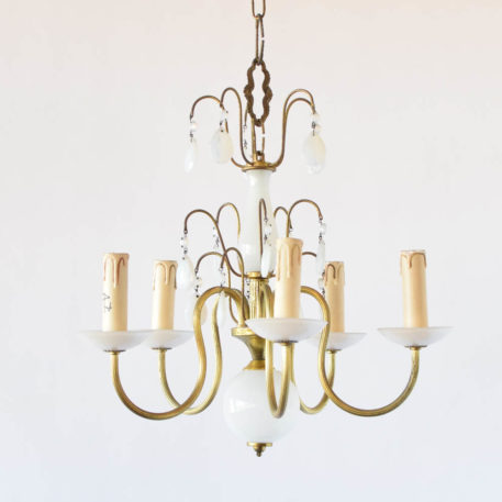 Translucent white glass and brass chandelier from Belgium