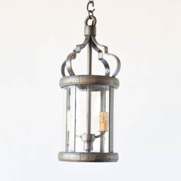 Round iron lantern from Belgium with curved lucite panels