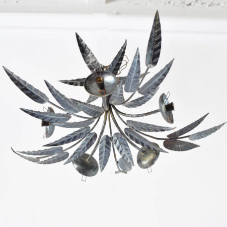 Leafy flush mount from Barcelona with 5 arms and hammered iron leaves
