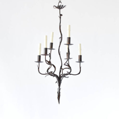 Vintage Spanish chandelier with organic form of vines and flowers with six arms