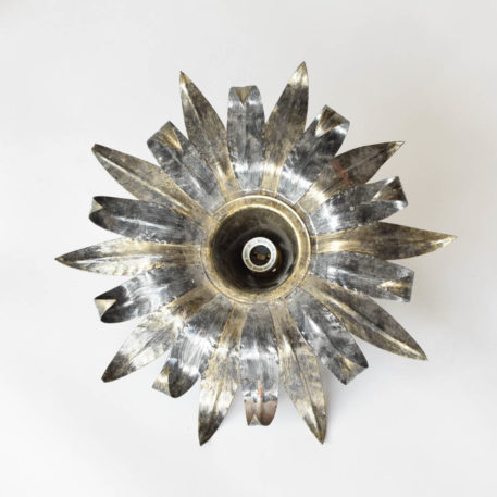 Vintage flush mount light from Barcelona Spain with silver and gold accents on leaves