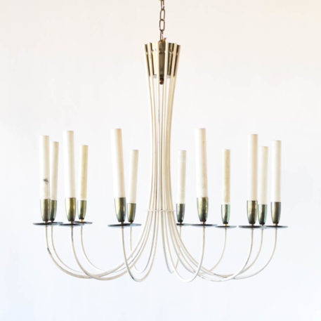 Large mid century chandelier with simple curved metal tube arms