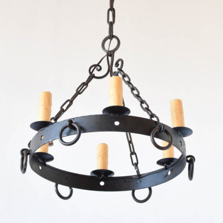 Simple iron ring chandelier from France with large ring decorations on the side