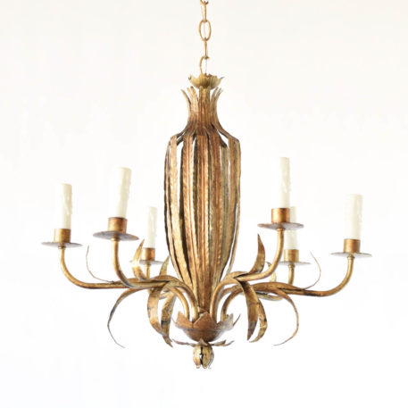 Vintage iron chandelier from Spain with straps of iron forming a central urn