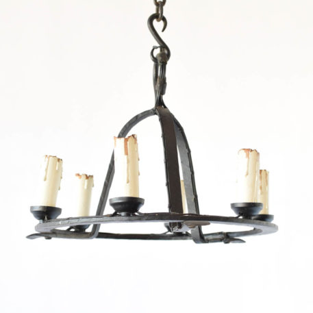 Small hoop form vintage iron chandelier from Belgium