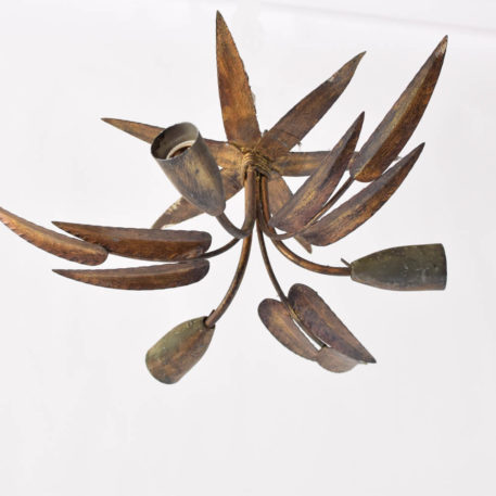 Organic form gilded iron ceiling light from Spain