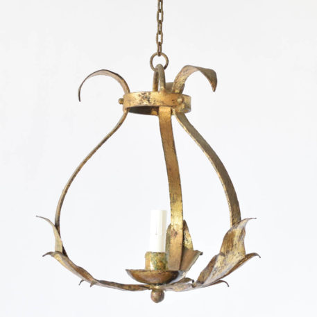 Gilded Iron hall Light from Spain with 3 large leaves on simple iron frame