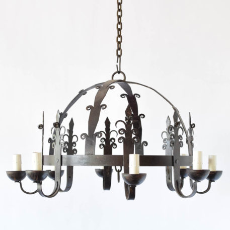 Iron Chandelier from France with Central Dome Form and 8 arms made of stylized iron trees