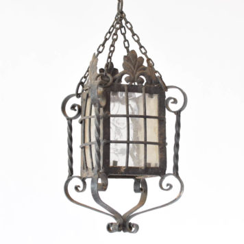 Vintage Iron Lantern from Spain with original glass and grid pattern