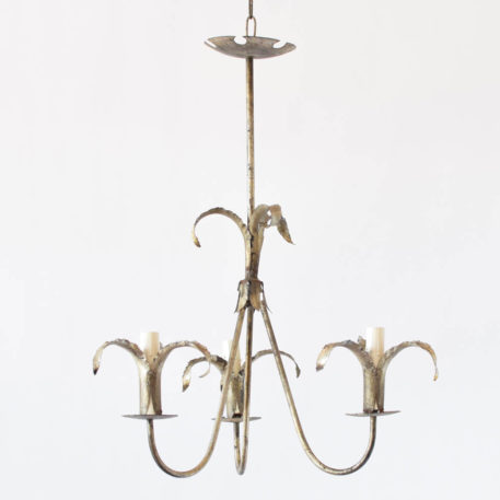 Spanish Ferrocolor chandelier with 3 bobesches made of split open metal tubes