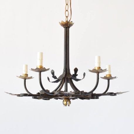 Iron chandelier from Spain with gold accents attributed to Ferrocolor chandelier company