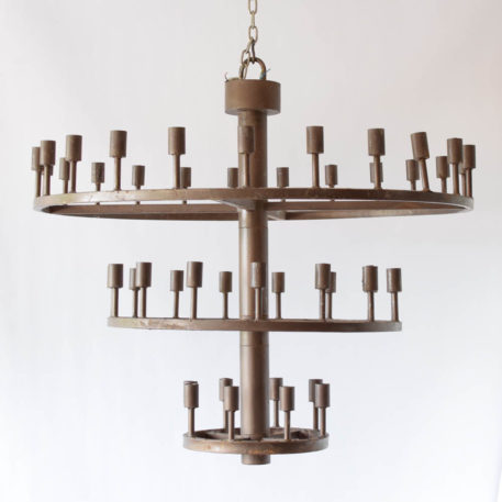Very large industrial style iron chandelier from Spain with 3 rows of lights