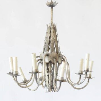 Vintage Ferrocolor Conical Form Antique Tole Chandelier with Star Bobesches