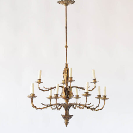 Vintage Iron Chandelier from Spain Two Tiers of Lights Gilt Iron