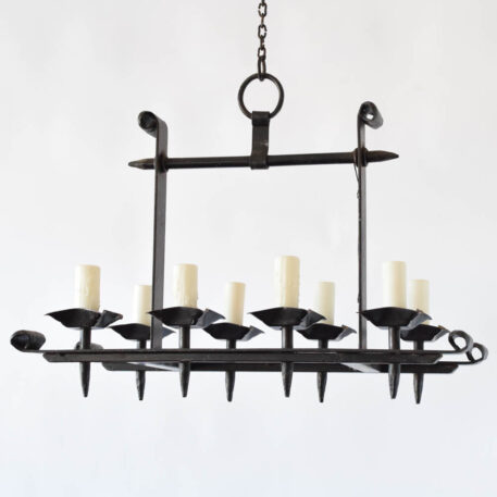 Rustic Belgian chandelier with forge iron frame