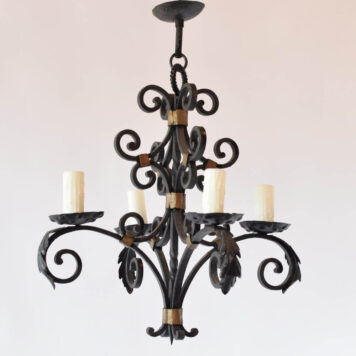 Iron chandelier from France with heavy twisted iron ring on the top
