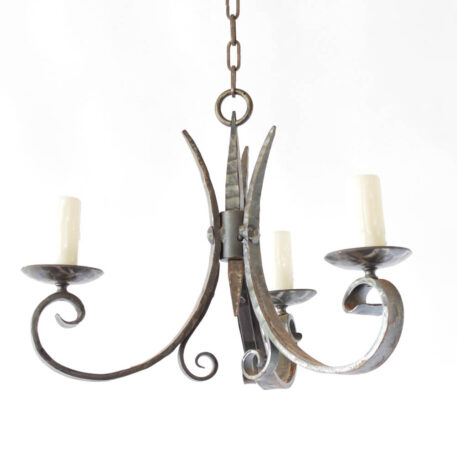 Vintage iron chandelier from France with hammered and tapered arms