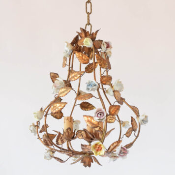 Vintage Italian chandelier with porcelain flowers